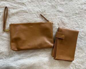 Fawn Design Brown Vegan Leather Changing Mat and Wristlet Pouch Set